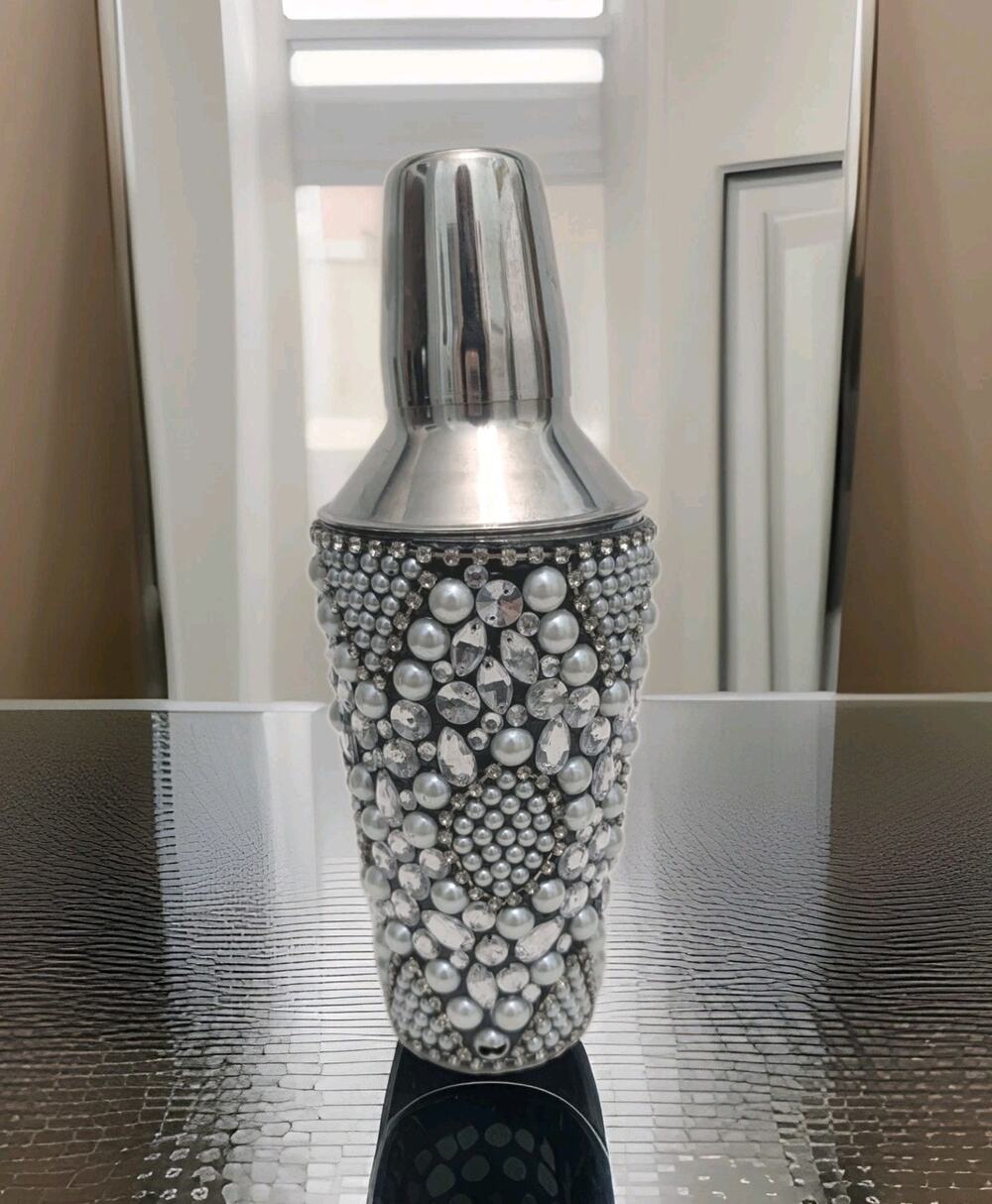 Coctail Shaker Pier One Beaded Pearl Silver Entertaining Party Barware Glam
